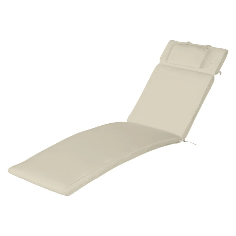 Outsunny Garden Sun Lounger Chair Cushion Reclining Relaxer Indoor Outdoor Furniture Use Cream White