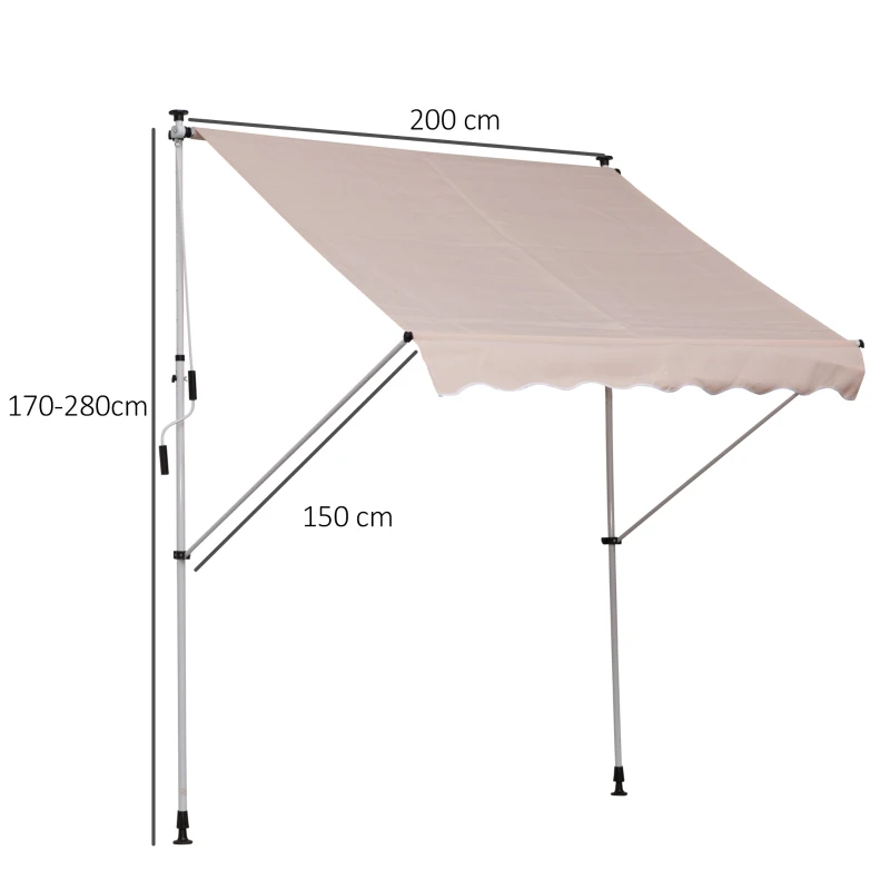 Outsunny 2x1.5m  Adjustable Outdoor Aluminium Frame Awning Beige