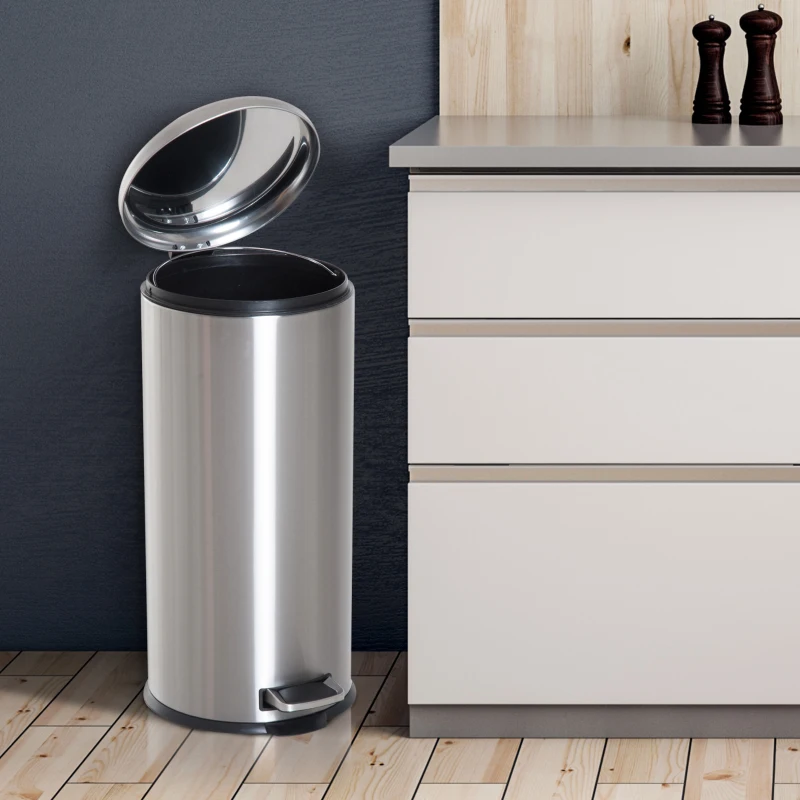 HOMCOM Foot Pedal Bin Stainless Steel Metal Waste Rubbish Lid Kitchen Garbage 30L Silver