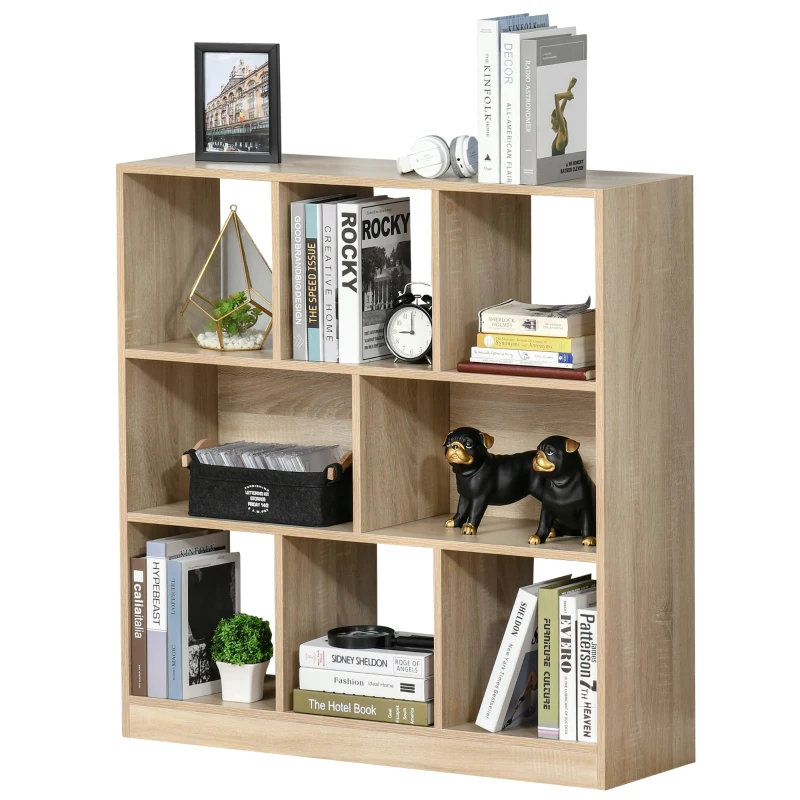 HOMCOM Storage Shelf 3-Tier Bookcase Display Rack Home Organizer for Home Office, Living Room, Playroom, Oak