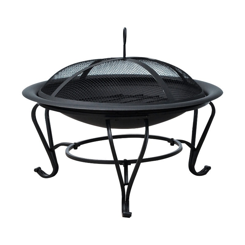 Outsunny 56 cm Diameter Round Outdoor Metal Fire Pit Wood Burning Heater Mesh Lid Garden Stove Patio Brazier with Poker - Black