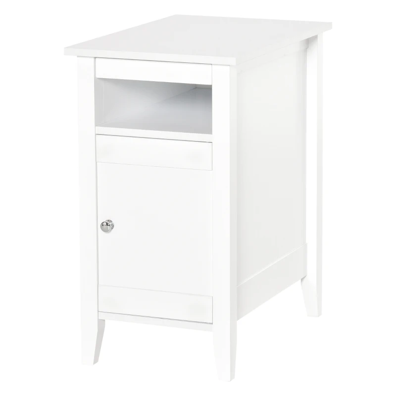 HOMCOM Modern Side Table with 1 Drawer 1 Shelf 1 Door Cabinet, Elegant End Desk with Movable Partition for Living Room Bedroom Dorm, White
