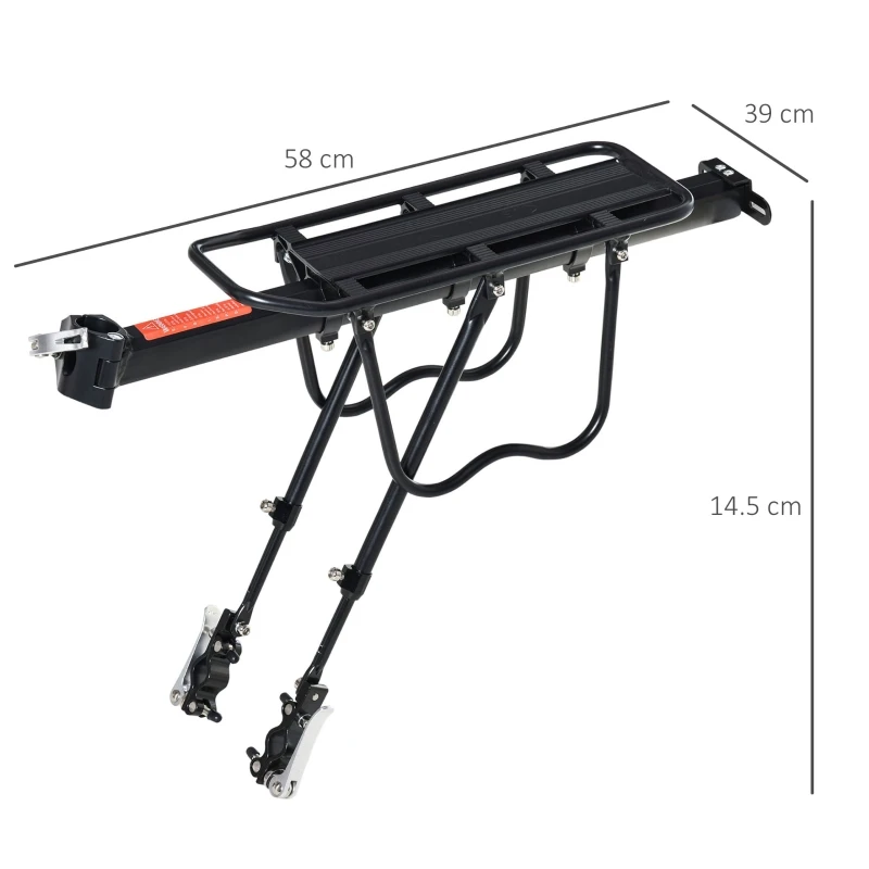 HOMCOM Aluminum Rear Bike Pannier Rack Carrier Max 25kg Load, Adjustable Bicycle Back Seat Rack Holder w/ Red Reflector For Cycling Camping Touring Sport