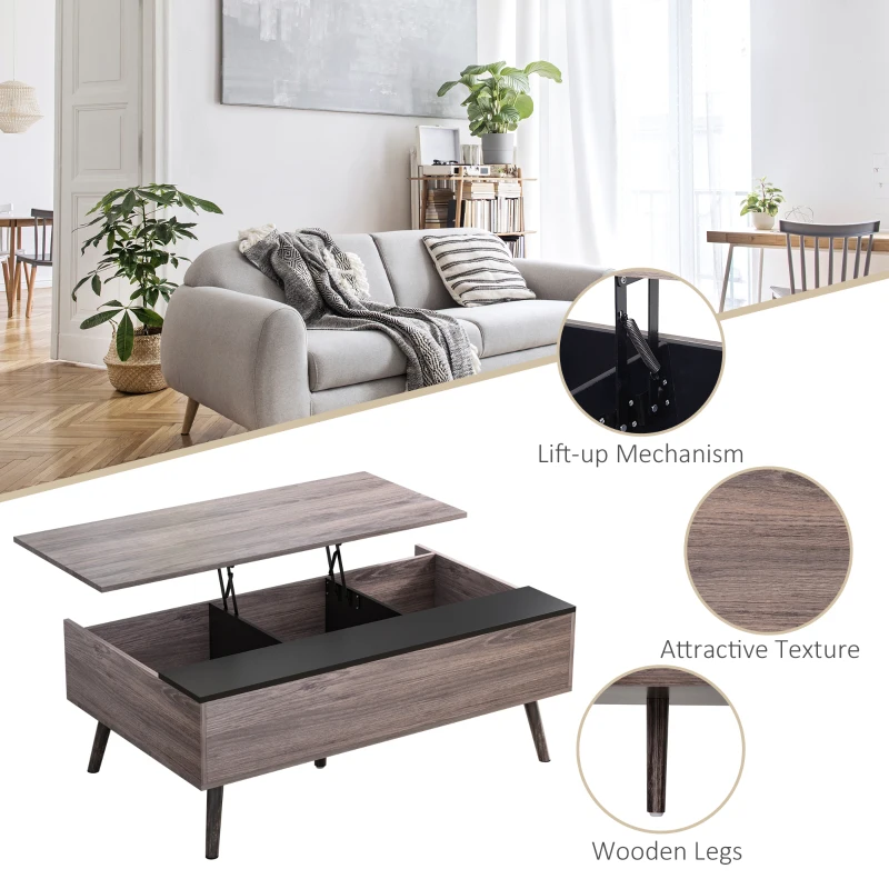 HOMCOM Lift-Top Coffee Table with storage  100x 65 x 39cm Grey