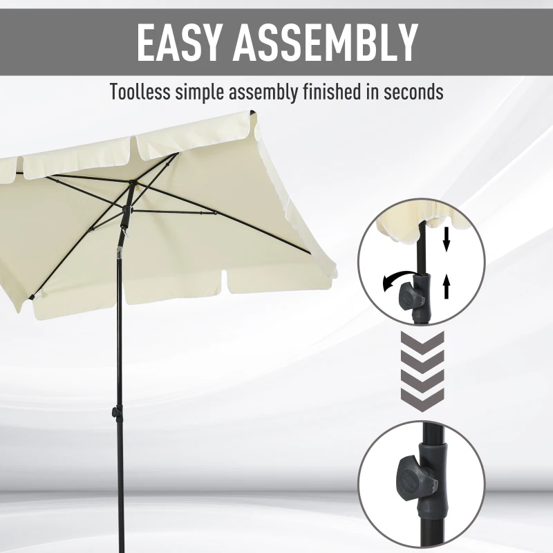 Outsunny Aluminium Sun Umbrella Parasol Patio Garden Rectangular Tilt 2M x 1.25M Off-White