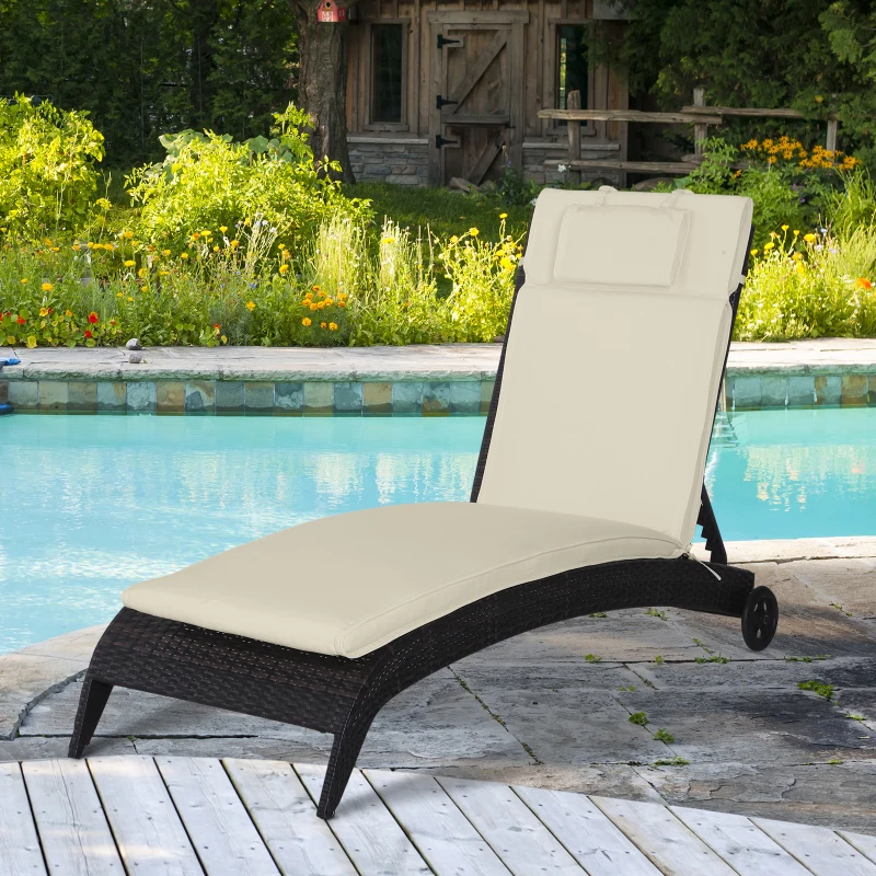 Outsunny Garden Sun Lounger Chair Cushion Reclining Relaxer Indoor Outdoor Furniture Use Cream White
