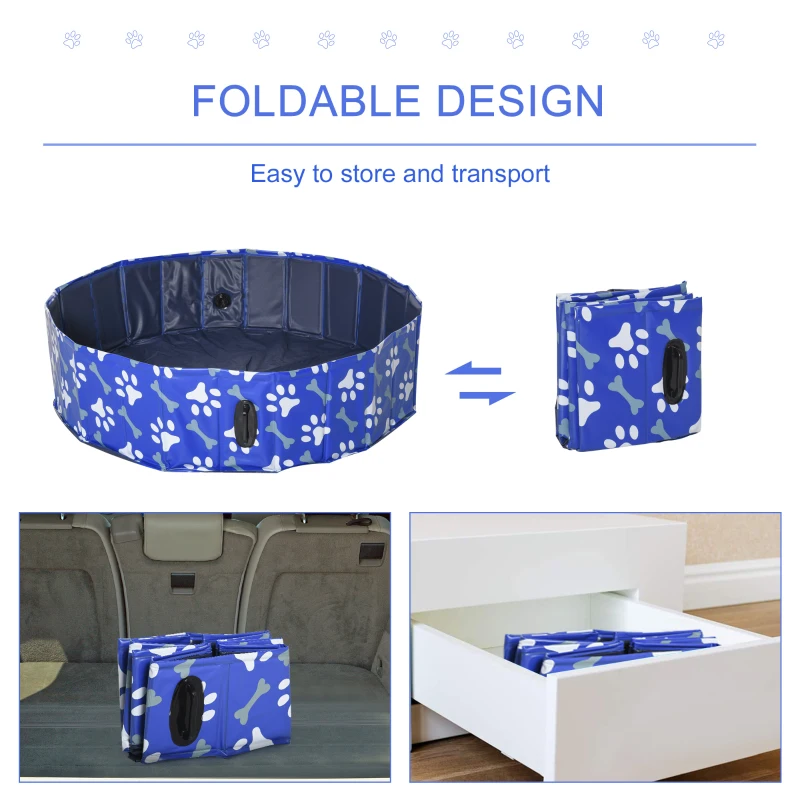 PawHut Foldable Dog Paddling Pool Pet Cat Swimming Pool Indoor/Outdoor Collapsible Bathing Tub Shower Tub for Puppy, Φ120 × 30H cm, L Sized