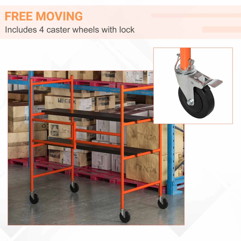 HOMCOM Multi Purpose Scaffolding Ladder with Locking Wheels, Adjustable Working Platform, Steel Frame