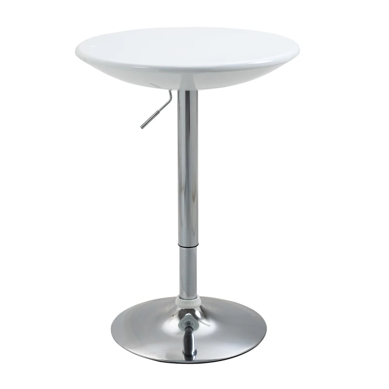 HOMCOM Modern Round Bar Table Adjustable Height Home Pub Bistro Desk Swivel Painted Top with Silver Steel Leg and Base, White