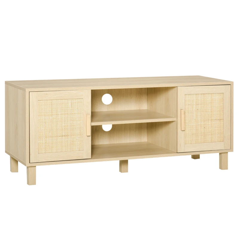 HOMCOM Modern TV Stand for TVs up to 50'' Flat Screen, TV Storage Cabinet with 2 Rattan Doors, Cable Holes, Rustic TV Console Table, Living Room Bedroom and Office