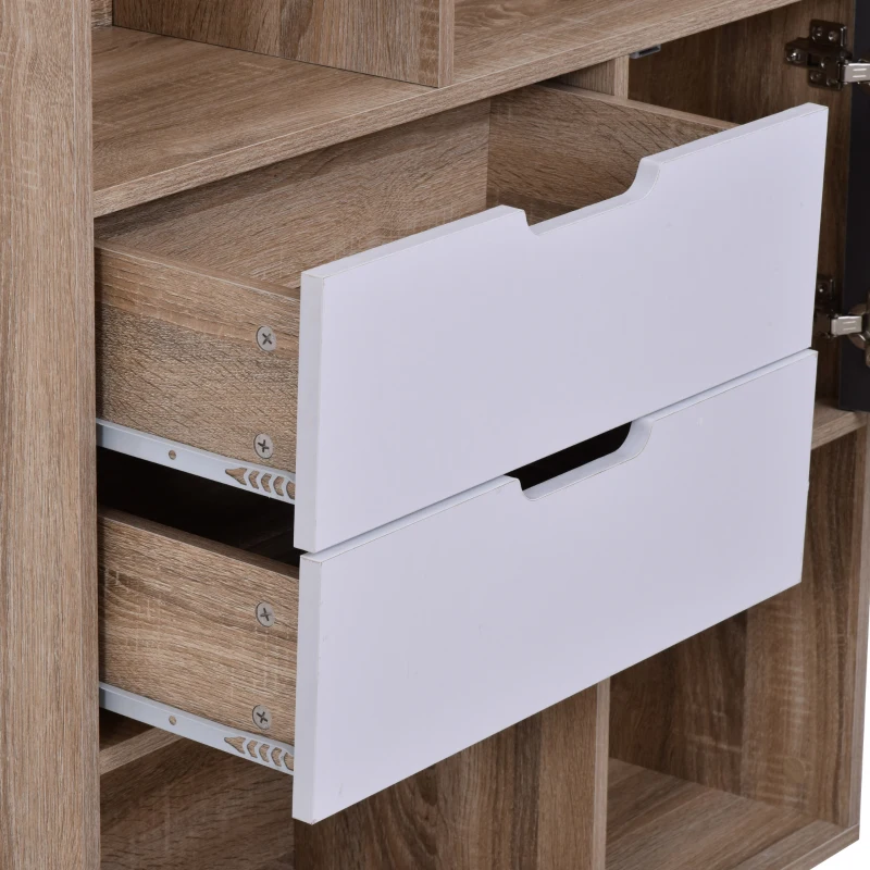HOMCOM 3-Tier Wooden Storage Cabinet Display Shelf Cupboard with 2 Drawer &  Anti Tilt Brace Wooden Color Grey White