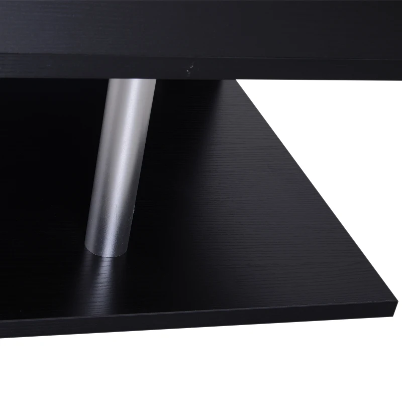 HOMCOM Modern Square 2 Tier S Shape Wood Coffee Table Storage Shelf Living Room Side Rack-Black