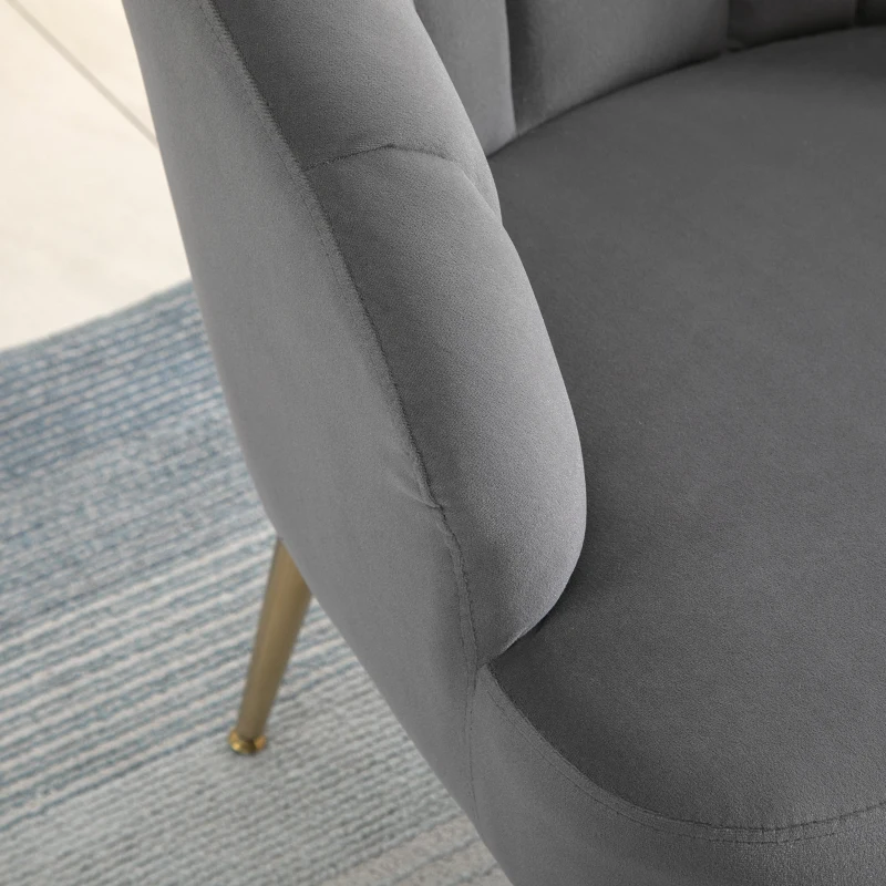 HOMCOM Modern Petal Back Accent Chair, Single Leisure Armchair with Thick Sponge Padding Metal Legs for Living Room, Bedroom, Office, Dark Grey and Gold