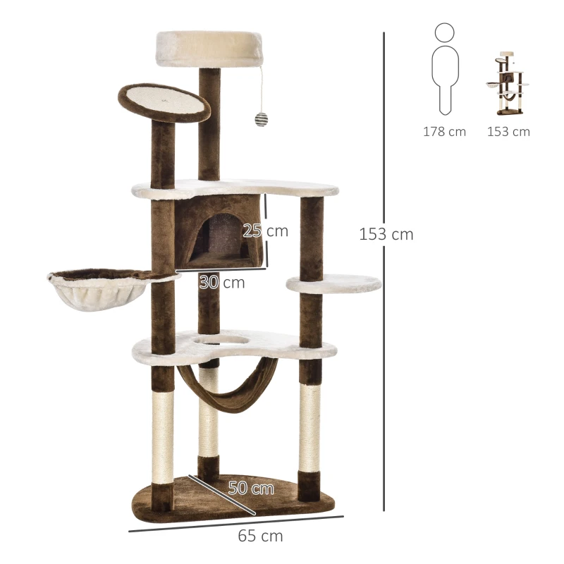 PawHut Cat Tree Scratching Tower House Activity Center Post Climbing Hammock Condo Perch 153 cm