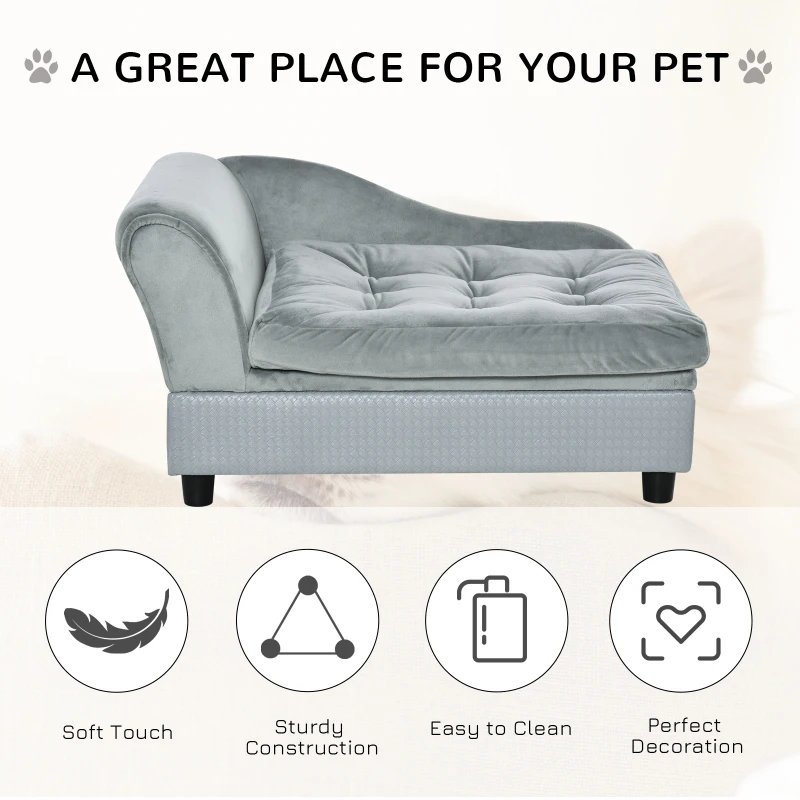 PawHut Pet Sofa Couch Dog Bed Storage Function Cat Removable Cushion Lounge Blue 76 x 45 x 41.5 cm