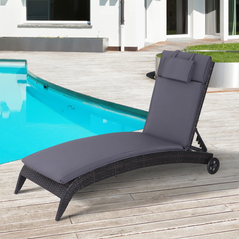 Outsunny Garden Sun Lounger Chair Cushion Reclining Relaxer Indoor Outdoor Furniture Use Grey