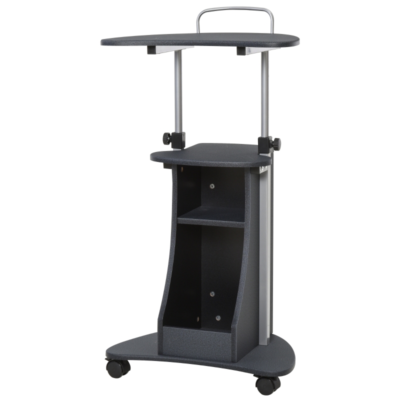 HOMCOM Mobile Laptop Computer Desk Compact Home Office Table Workstation with Adjustable Height, Wheels, Shelves