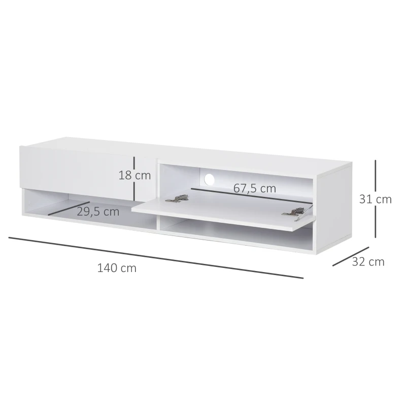 HOMCOM Floating 60'' TV Stand Wall Mounted Media Console Table Cabinet with 4 Storage Shelves Cable Management System White
