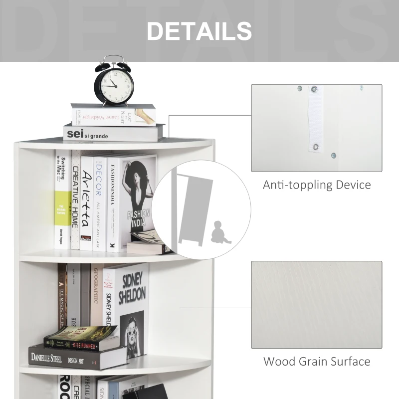 HOMCOM Corner Shelf 4 Tier Fan Bookshelf Plants Stand Wood Freestanding Unit White