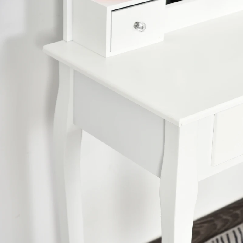 HOMCOM Dressing Table Set with 360° Spin Mirror and Cushioned Stool, Makeup Vanity Dresser Desk with 5 Drawers for Bedroom, White