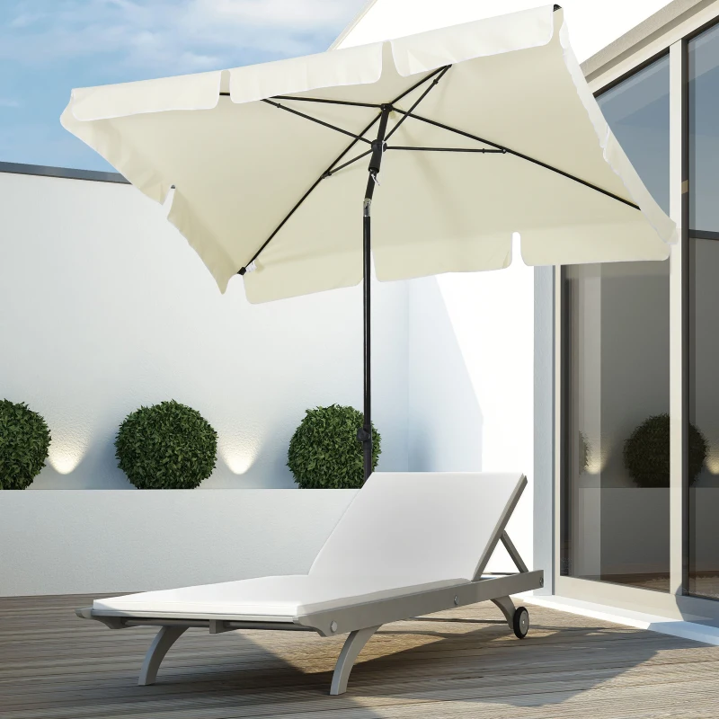 Outsunny Aluminium Sun Umbrella Parasol Patio Garden Rectangular Tilt 2M x 1.25M Off-White