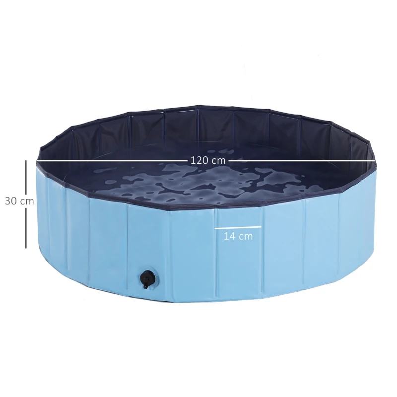 PawHut Foldable Dog Paddling Pool Pet Cat Swimming Pool Indoor/Outdoor Collapsible Summer Bathing Tub Shower Tub Puppy Washer (Φ120 × 30H cm, Blue)