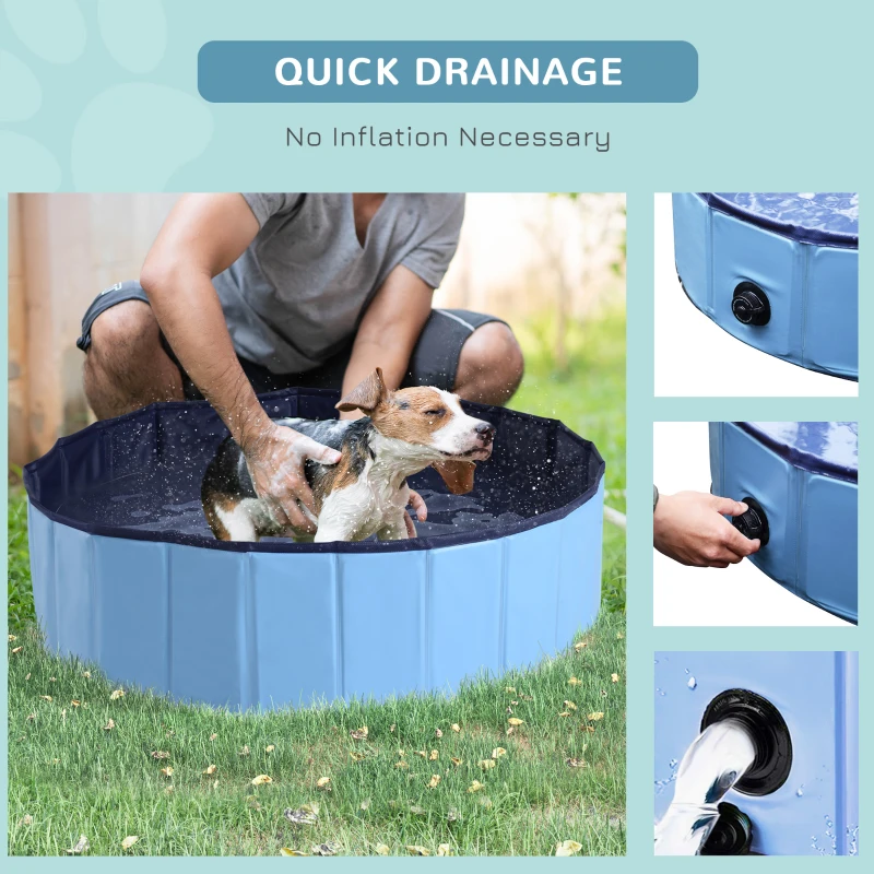 PawHut Foldable Dog Paddling Pool Pet Cat Swimming Pool Indoor/Outdoor Collapsible Summer Bathing Tub Shower Tub Puppy Washer (Φ100 x 30H cm, Blue)