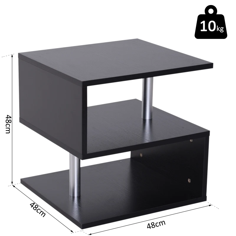 HOMCOM Modern Square 2 Tier S Shape Wood Coffee Table Storage Shelf Living Room Side Rack-Black