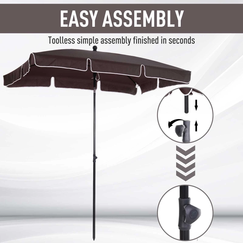 Outsunny Aluminium Sun Umbrella Parasol Patio Garden Rectangular Tilt 2M x 1.25M Brown