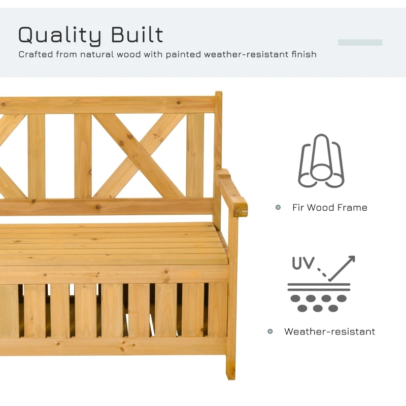 Outsunny Wood Garden Bench 2 Seater Storage Chest Patio Seating with High Back and Armrest