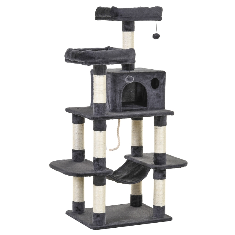 PawHut 4-Level Plush Cat Tree Activity Center w/ Sisal Scratching Posts Perch Condo Hammock
