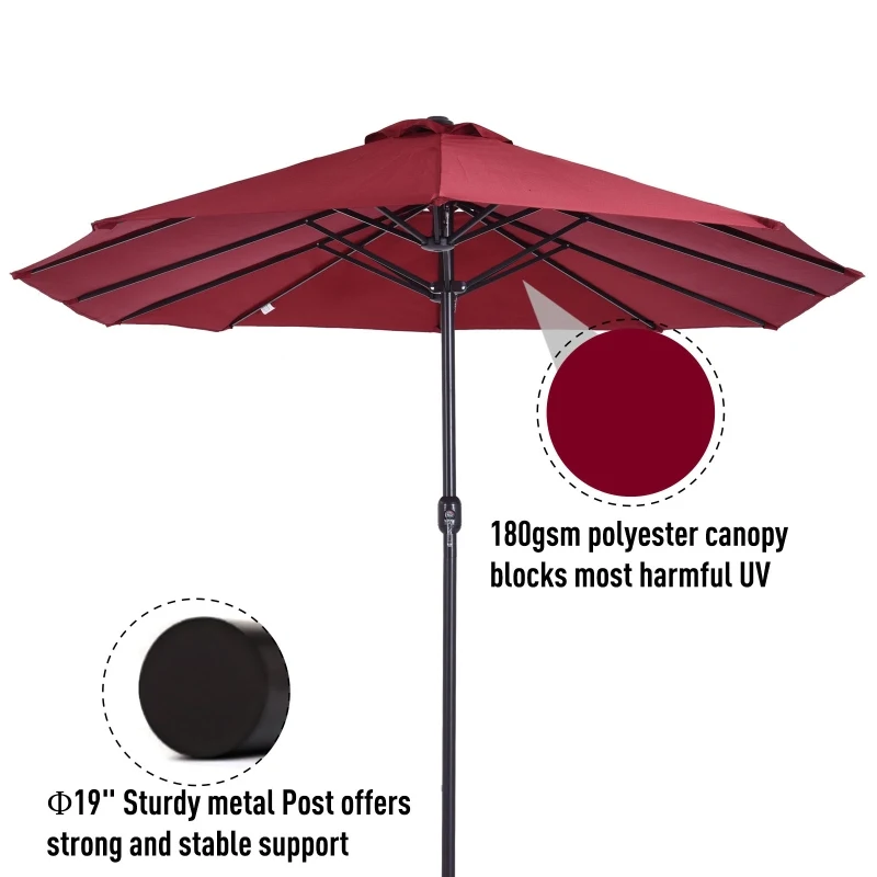 Outsunny 4.6m Garden Parasol Double-Sided Sun Umbrella Patio Market Shelter Canopy Shade Outdoor Wine Red - NO BASE