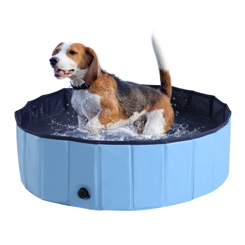PawHut Foldable Dog Paddling Pool Pet Cat Swimming Pool Indoor/Outdoor Collapsible Summer Bathing Tub Shower Tub Puppy Washer (Φ100 x 30H cm, Blue)