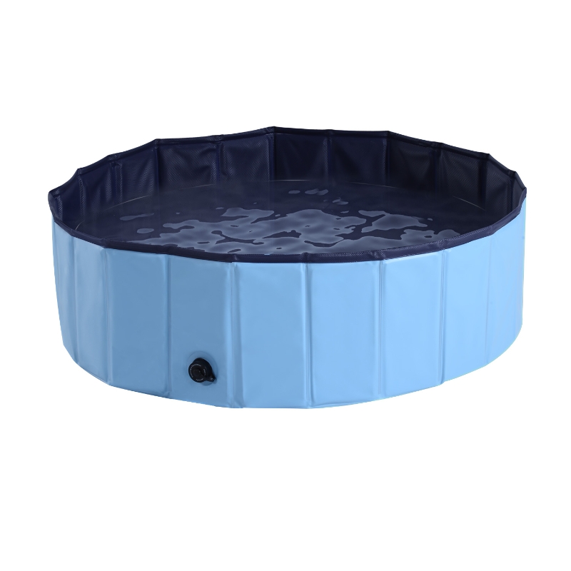 PawHut Foldable Dog Paddling Pool Pet Cat Swimming Pool Indoor/Outdoor Collapsible Summer Bathing Tub Shower Tub Puppy Washer (Φ100 x 30H cm, Blue)