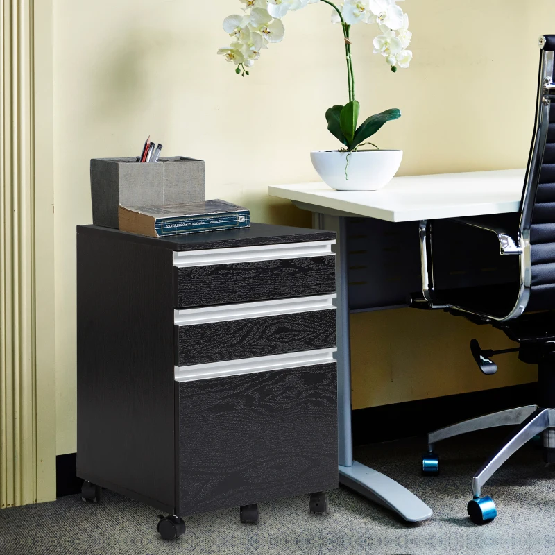 HOMCOM 3-Drawer Mobile File Cabinet Office Filing Cabinet Rolling End Organizer Dark Wood Grain