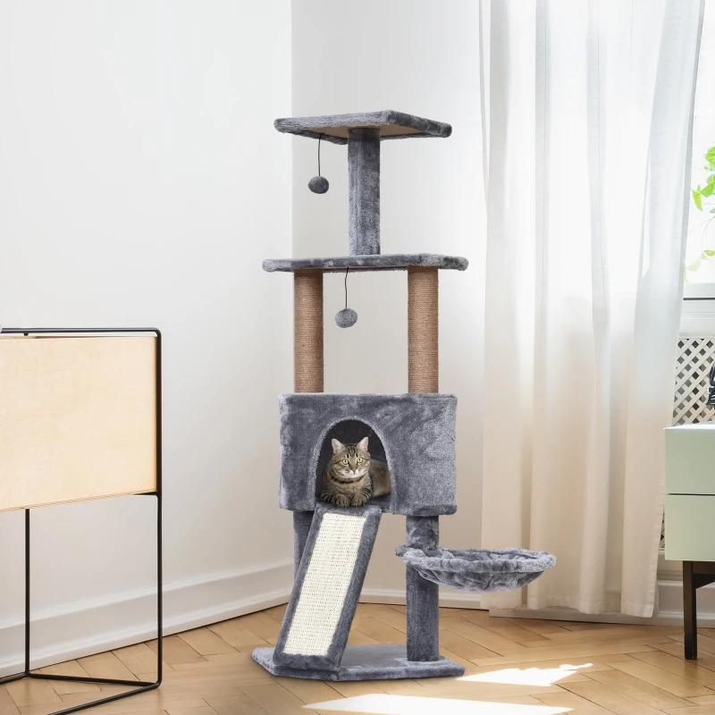 PawHut 120cm Mult-level Cat Tree Scratcher Kittiy Condo Activity Center with Perches, Jumping Platforms,Ladder, Hanging Toy