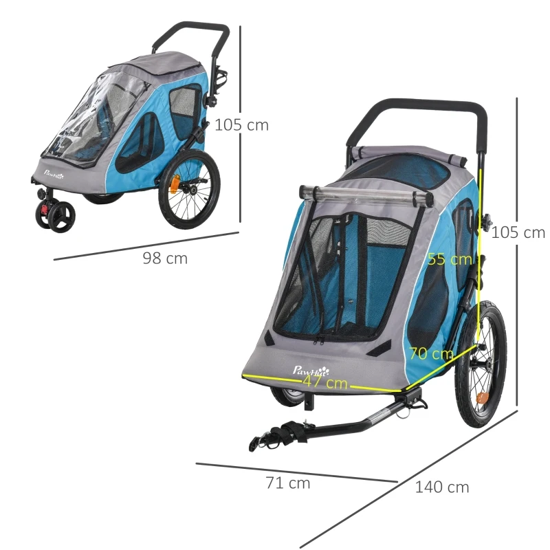 PawHut IE Located 2 in 1 Dog Bike Trailer for Medium Dogs, Blue