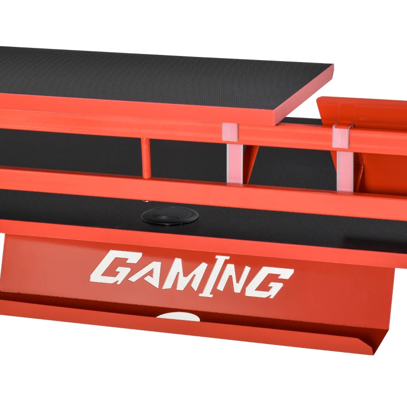 HOMCOM Gaming Desk Computer Table Gamer Workstation with Monitor Shelf, Gamepad Rack, Cup Holder, Headphone Hook, Cable Basket, Black Red