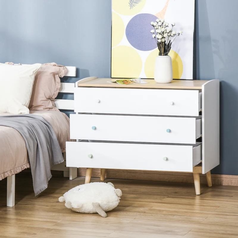 HOMCOM Kids Chest of Drawers Wardrobe Storage Tower Organizer Closet with Solid Wood Handles Anti-toppling Device for Bedroom 90 x 40 x 75.2cm White