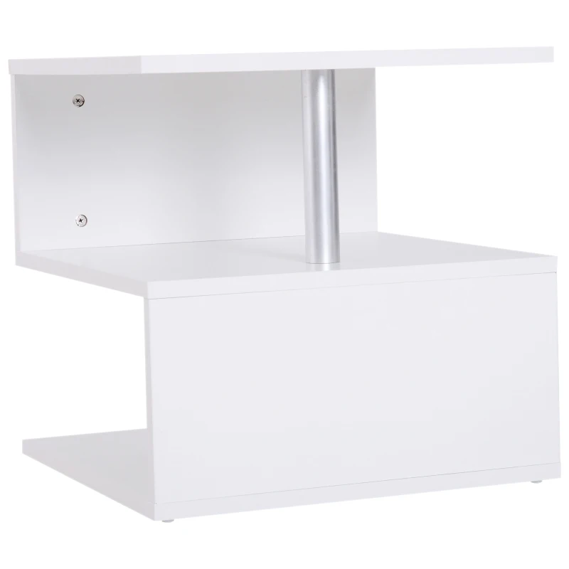 HOMCOM Modern Square 2 Tier S Shape Wood Coffee Table Storage Shelf Living Room Side Rack-White
