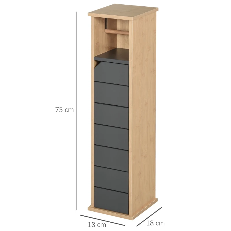 HOMCOM Contrasting Colourway Toilet Roll Storage Cabinet w/ Cupboard Adjustable Open Top Slatted Door Open Top Freestanding Home Furniture Grey