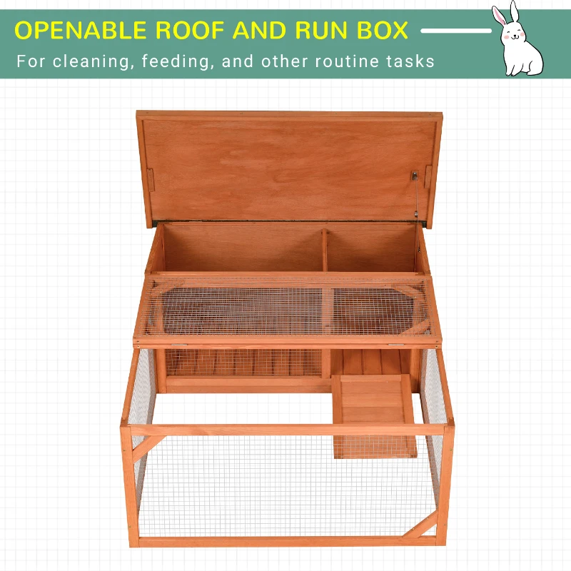 PawHut Rabbit Hutch Small Animal Guinea Pig House Off-ground Ferret Bunny Cage Duck House Hideaway Chinchilla Cage Outdoor Indoor Backyard with Openable Main House & Run Roof 125.5 x 100 x 49cm Orange