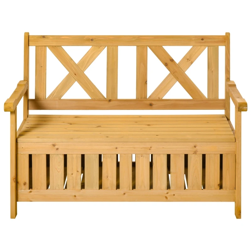 Outsunny Wood Garden Bench 2 Seater Storage Chest Patio Seating with High Back and Armrest