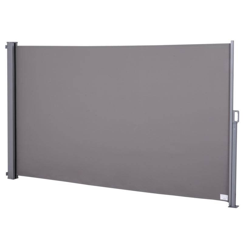 Outsunny Retractable Folding Side Awning Screen Fence Patio Garden Outdoor Privacy Divider with Steel Pole 300 L x 160 H cm Grey