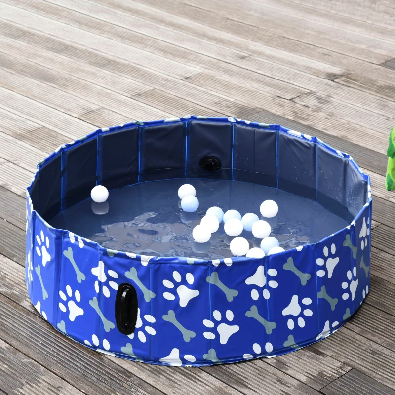 PawHut Foldable Dog Paddling Pool Pet Cat Swimming Pool Indoor/Outdoor Collapsible Bathing Tub Shower Tub for Puppy, Φ120 × 30H cm, L Sized