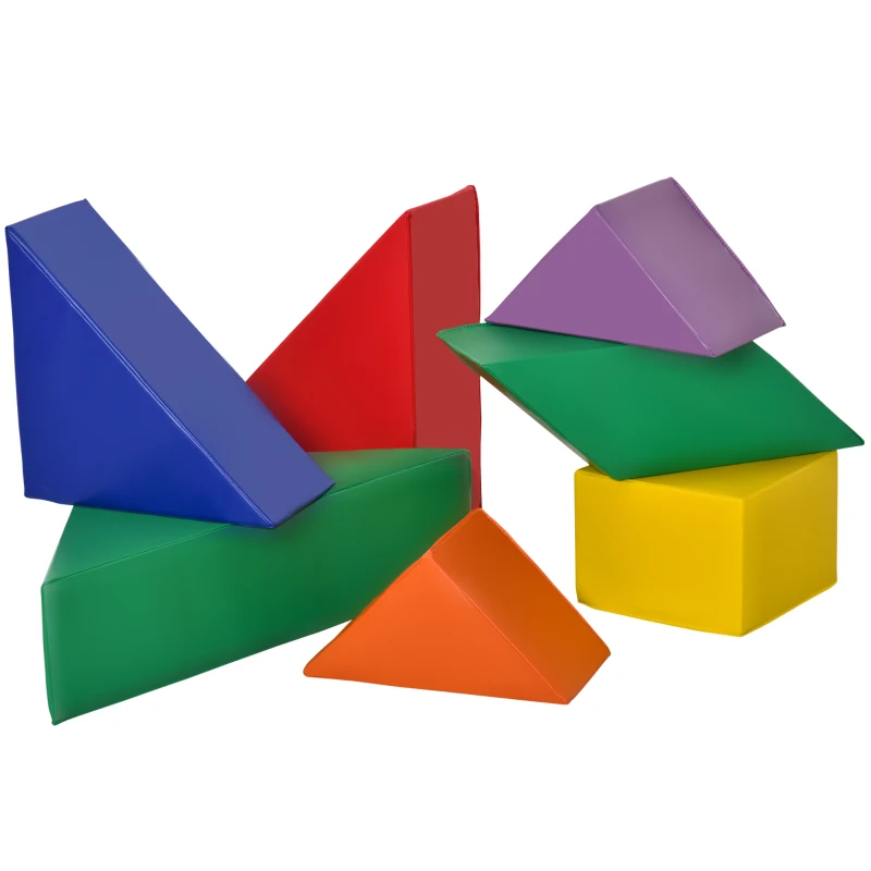HOMCOM 7 Piece Kids Soft Foam Puzzle Play Set Interlocking Toddler Learning Blocks Comfortable Safe Floor Indoor Outdoor Active Play Structure