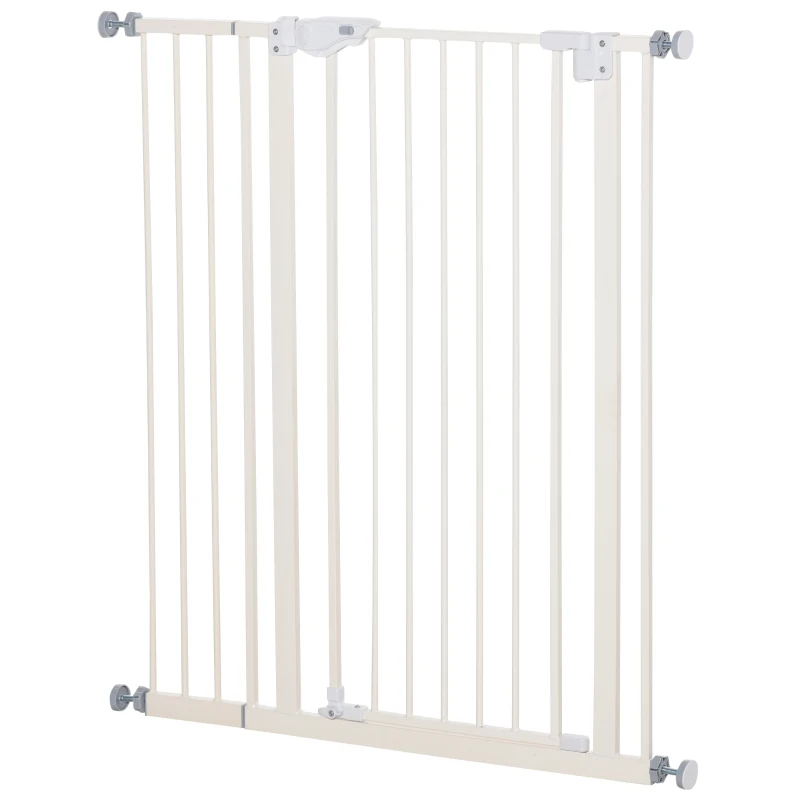 PawHut Pet Safety Gate Pressure Fitted Tall Stair Barrier for Dog Expandable Fence with Auto-Close Double Locking System Extension 74 to 84 cm 92 to 102cm White