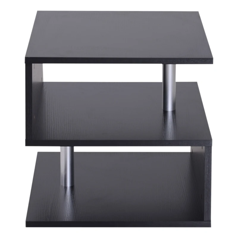 HOMCOM Modern Square 2 Tier S Shape Wood Coffee Table Storage Shelf Living Room Side Rack-Black