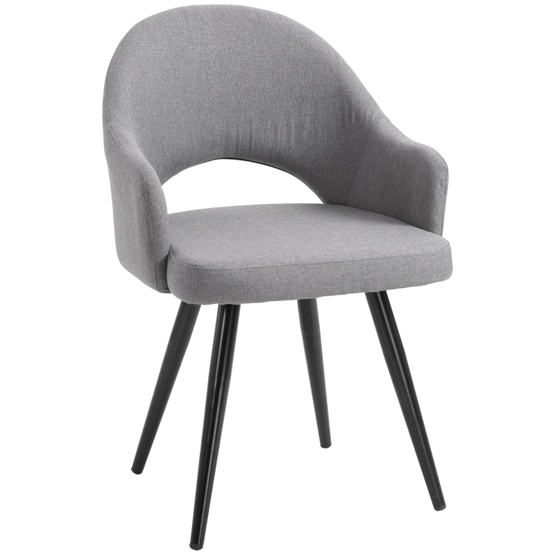 HOMCOM Modern Accent Chair, Fabric Ergonomic Lesuire Seat, Hollow Design Mid-Century Dining Chair with Metal Legs, for Living Room Bedroom Hall, Grey