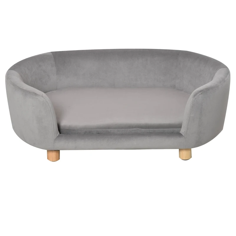 PawHut Lovely Modern Pet Sofa for Cat or Medium-sized Dog with Wooden base and Soft Cushion, Grey
